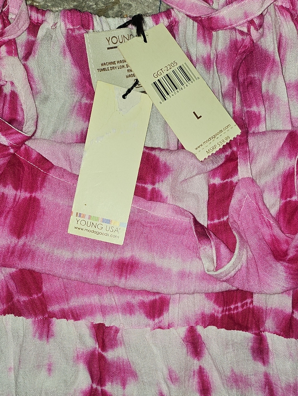 Young USA Pink Tie-Dye Maxi Dress with Tie Straps Large - Picture 4 of 7